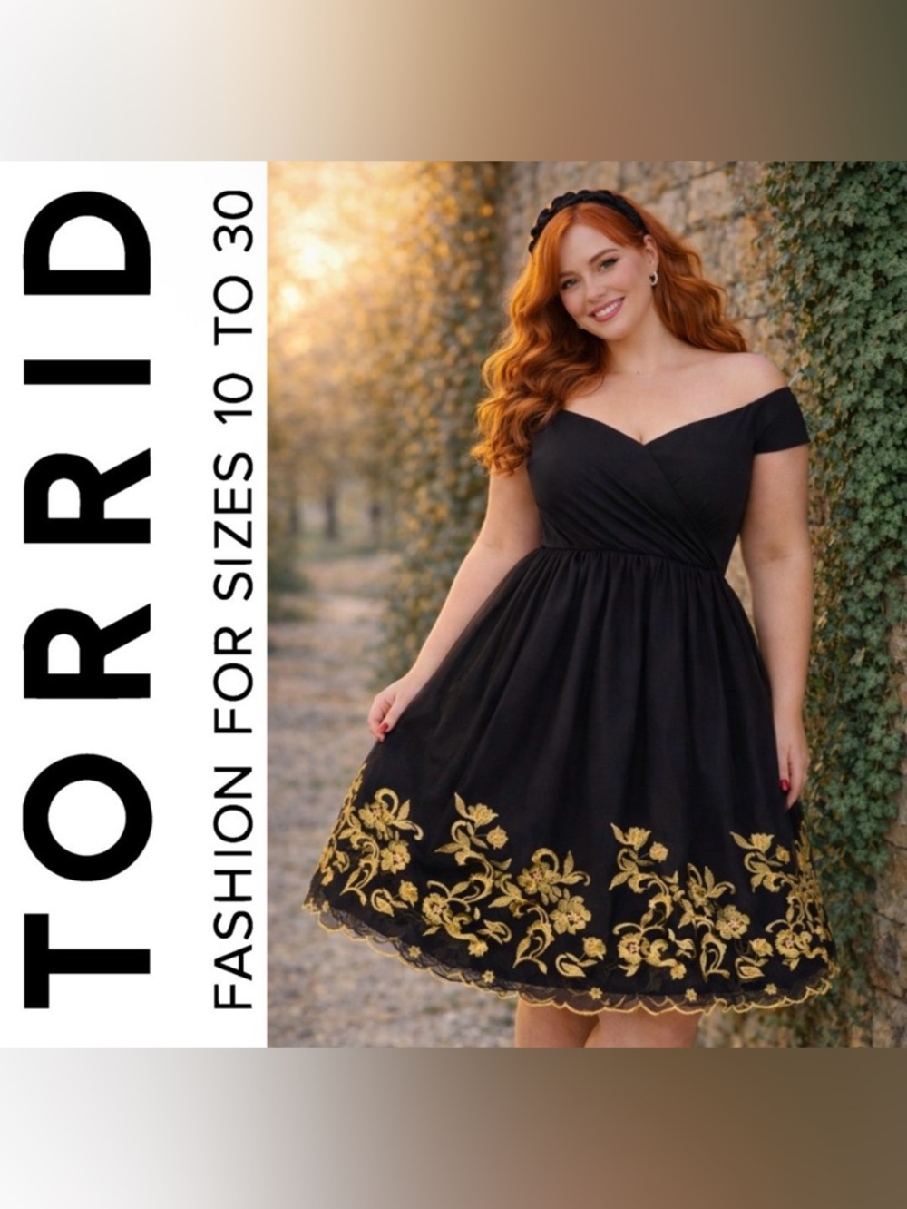 Torrid Retro Chic Black & Gold Embroidered Tulle Swing Dress, Size 14, NWT! - Picture 1 of 16